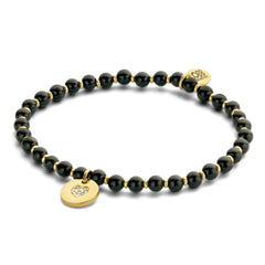 Kralenarmband zwart agaat met hartbedel