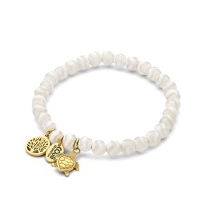 Kralenarmband witgestreepte agaat met bedels levensboom en schildpad