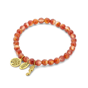 Kralenarmband roze jade met bedels levensboom en zeepaardje