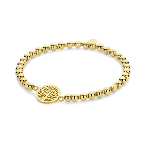 Kralenarmband stalen kralen met bedel in de vorm van een boom