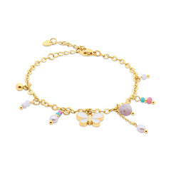 Pink Bead, Pearl and White Butterfly Charm Bracelet