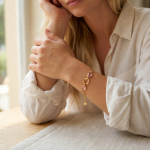 Oval Glass Stone Link Bracelet