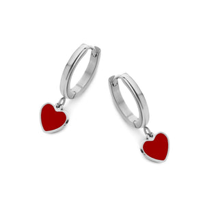 Creolen met rode emaille hartjes hanger