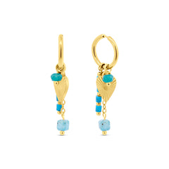 Blue bead and Heart Charm Hoop Earrings