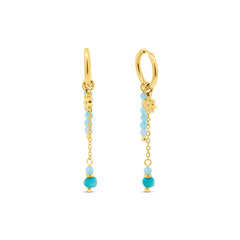 Blue Bead and Daisy Charm Hoop Earrings
