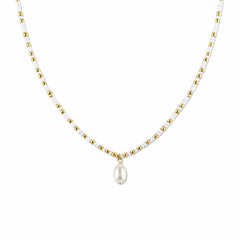 White Miyuki and Pearl Pendant Necklace