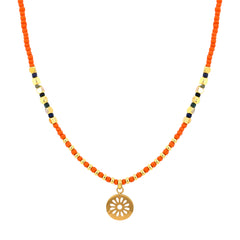 Orange Miyuki and Tree of Life Pendant Necklace