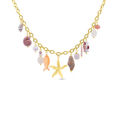 Orange Fish, Starfish and Sea Life Charm Necklace