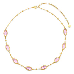 Ketting met staal en roze glasstenen