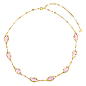Ketting met staal en roze glasstenen