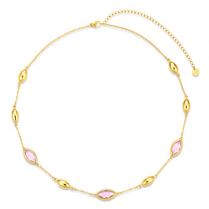 Ketting met staal en glazen stenen wit
