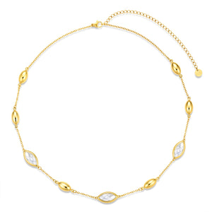 Ketting met staal en glazen stenen wit