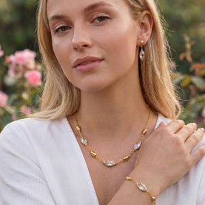 Ketting met staal en glazen stenen wit