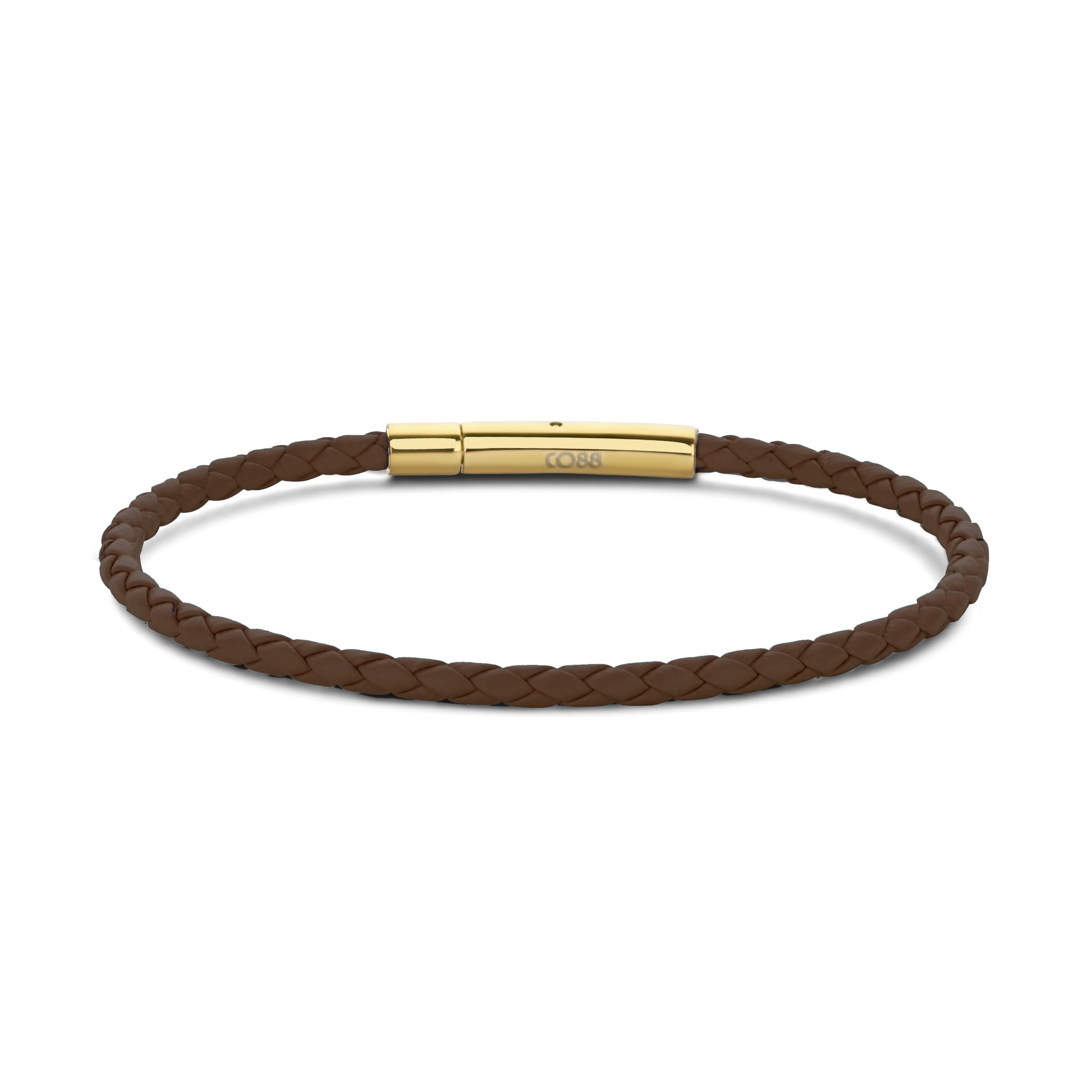 Armband gevlochten leer bruin