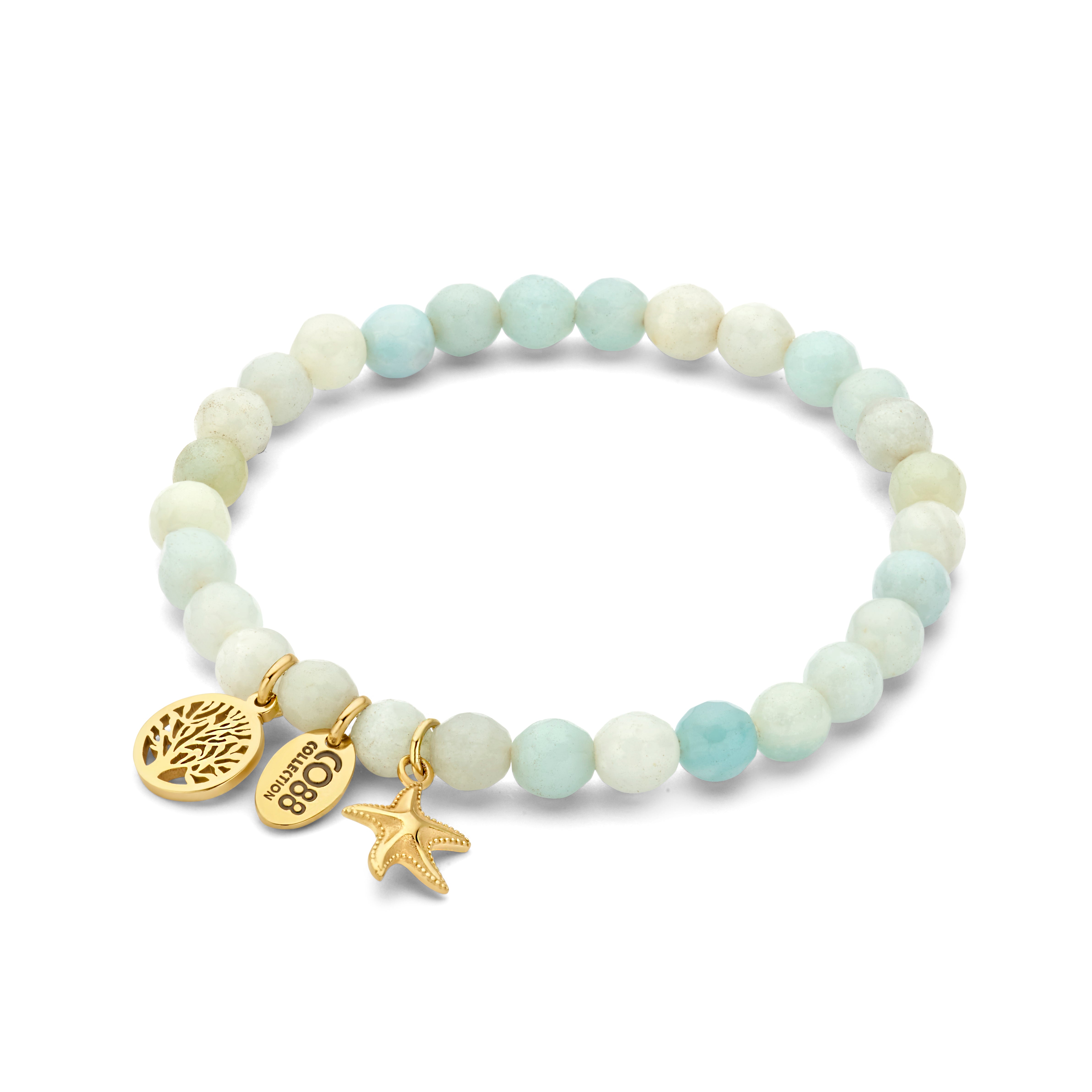 Kralenarmband rode agaat met bedels levensboom en zeepaardje