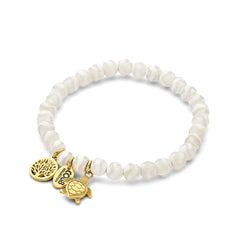 Kralenarmband witgestreepte agaat met bedels levensboom en schildpad