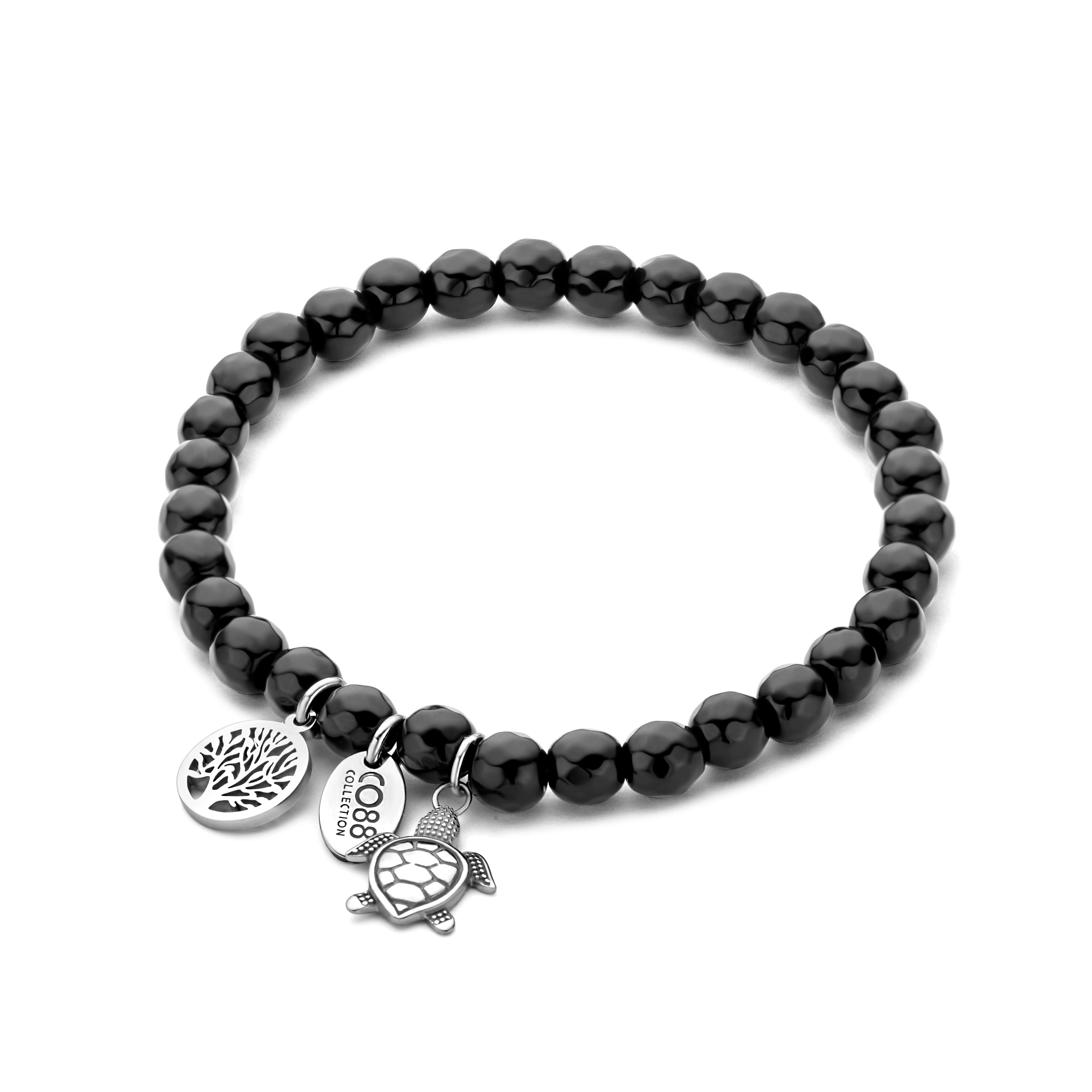 Kralenarmband witgestreepte agaat met bedels levensboom en schildpad
