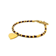 Kralenarmband met bruine kralen en hartvormige bedel