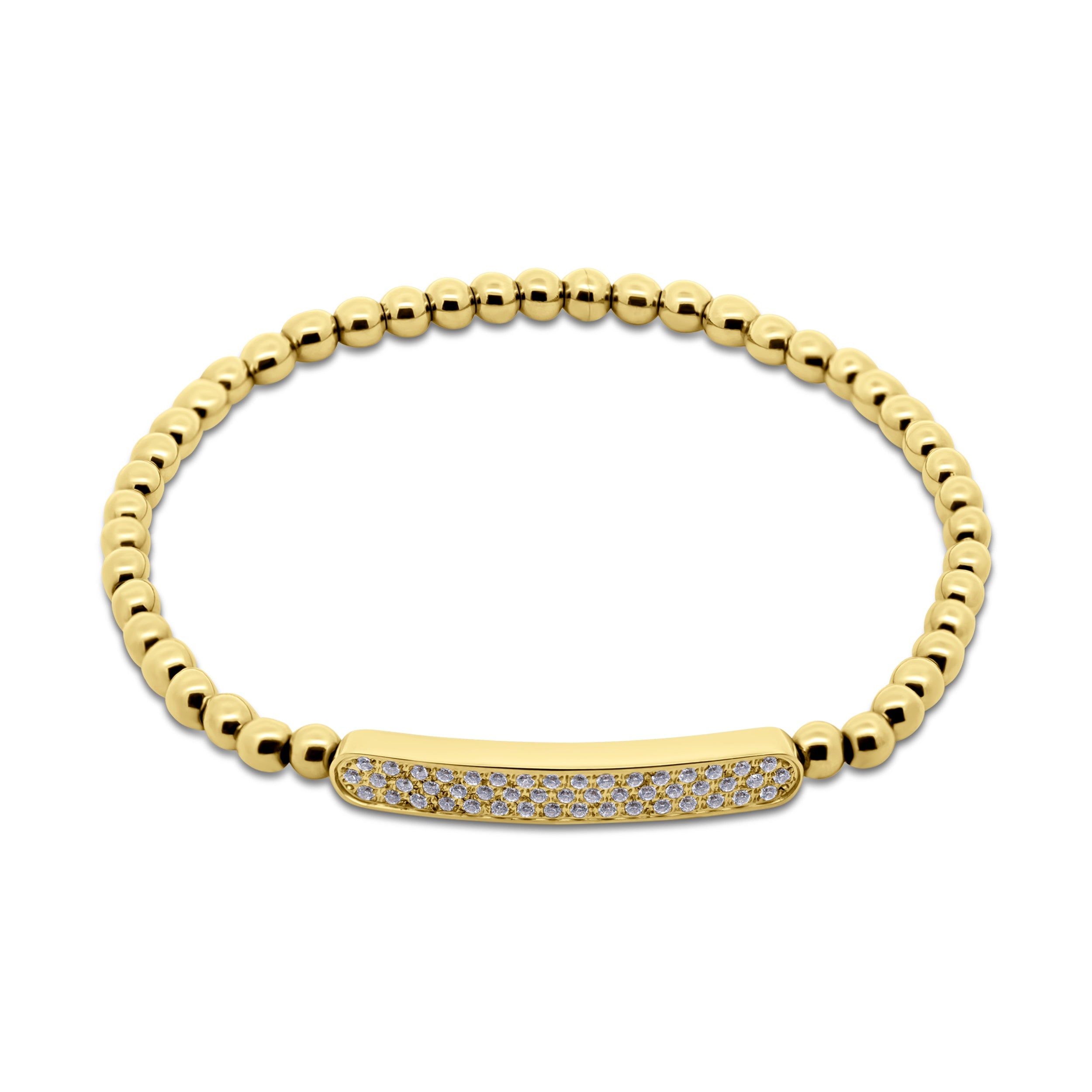 Goudkleurige kralenarmband met zirkonia staafje