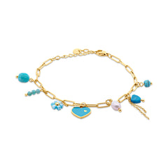 Blue Bead and Blue Heart Charm Bracelet