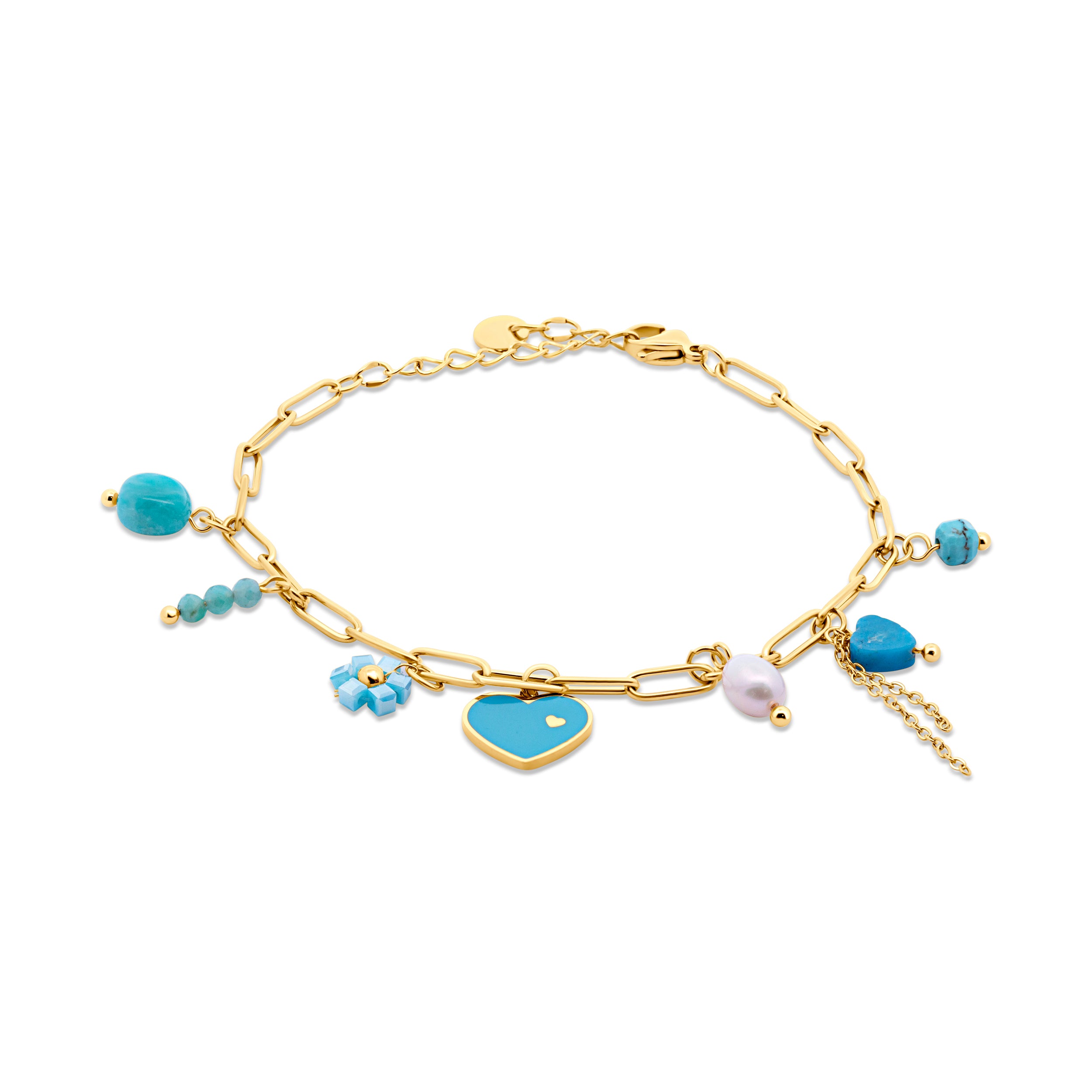 Blue Bead and Blue Heart Charm Bracelet