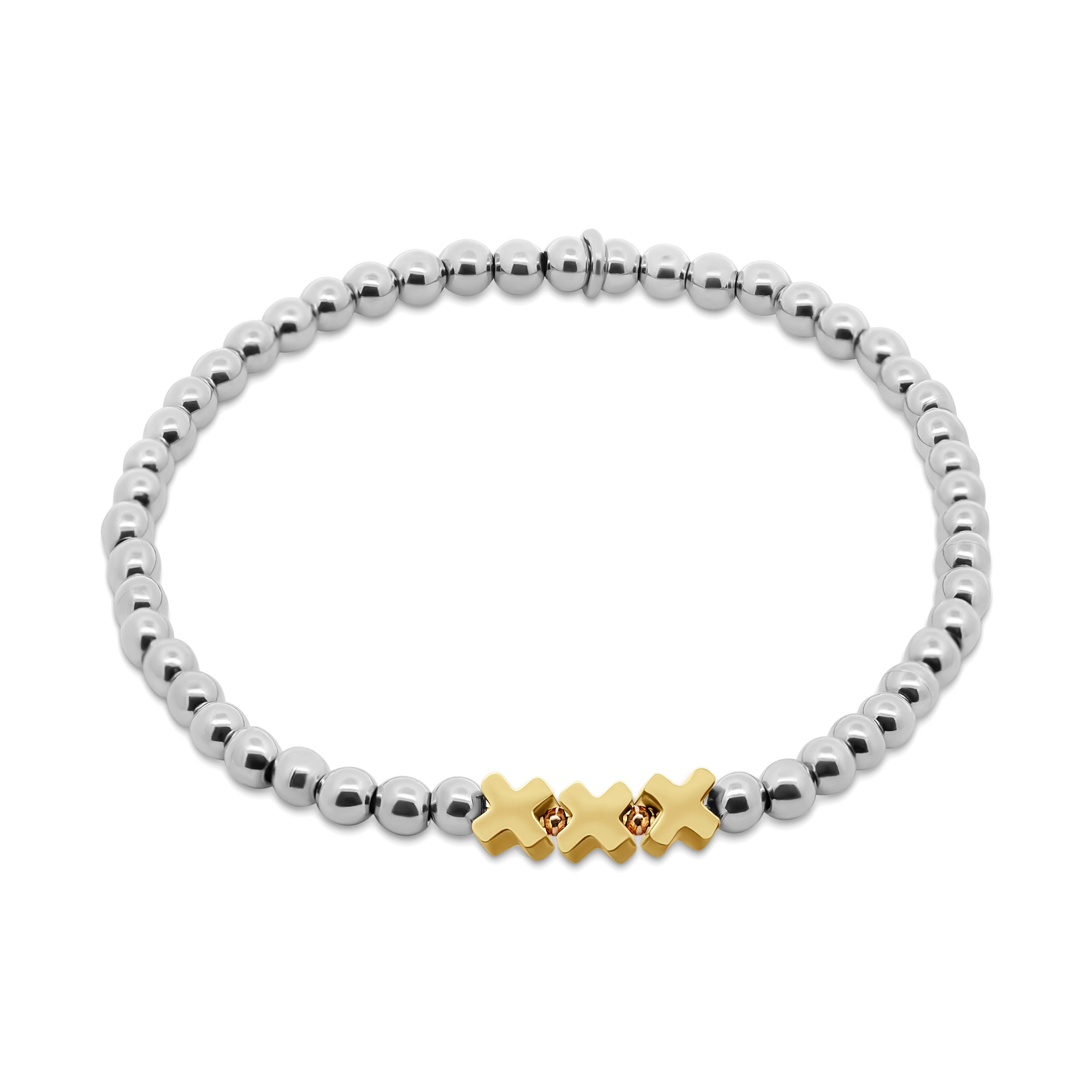 Kralenarmband stalen kralen met kruisjes