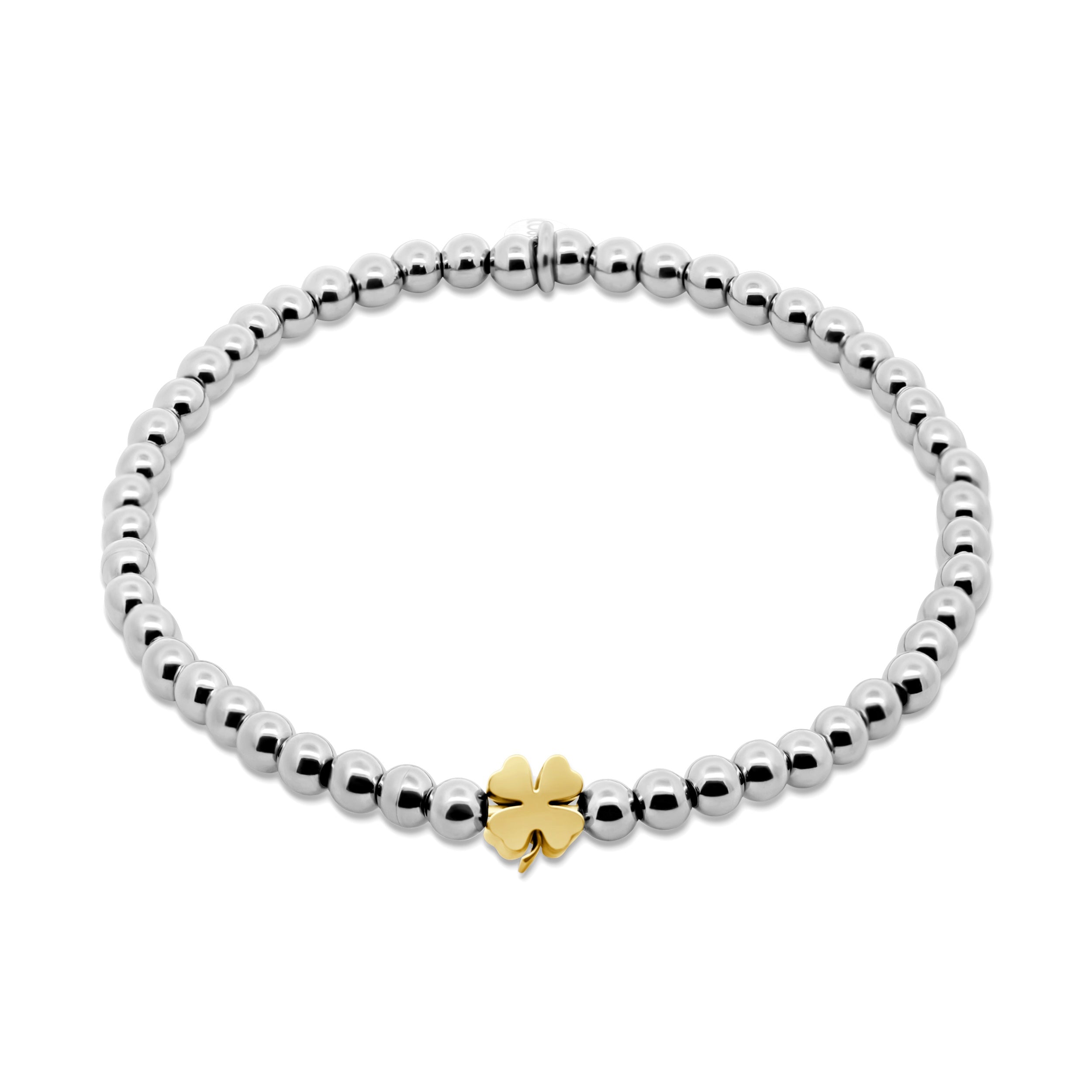 Kralenarmband stalen kralen met klavertje