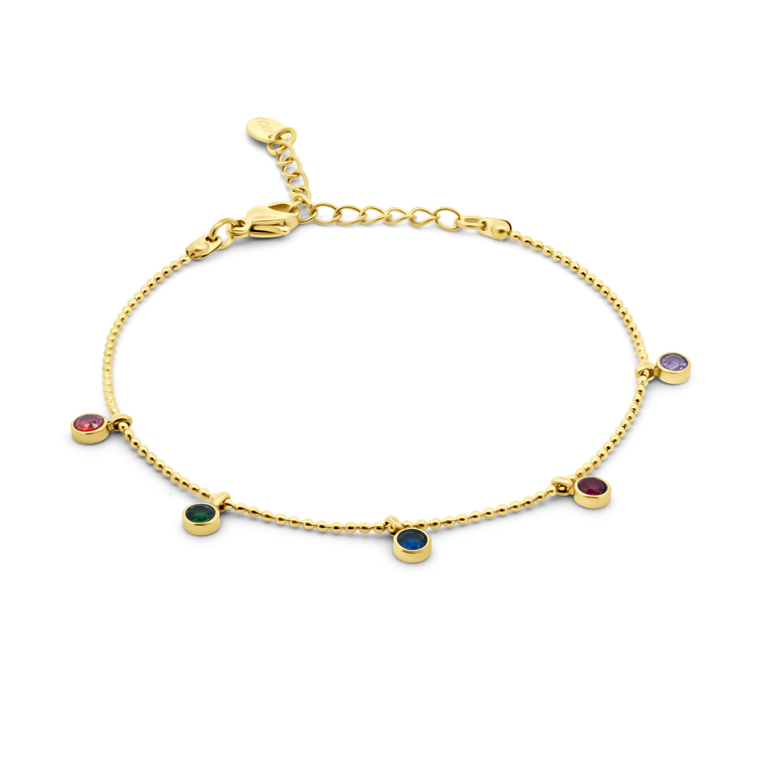 Bedelarmband ronde zirkonia steentjes veelkleurig