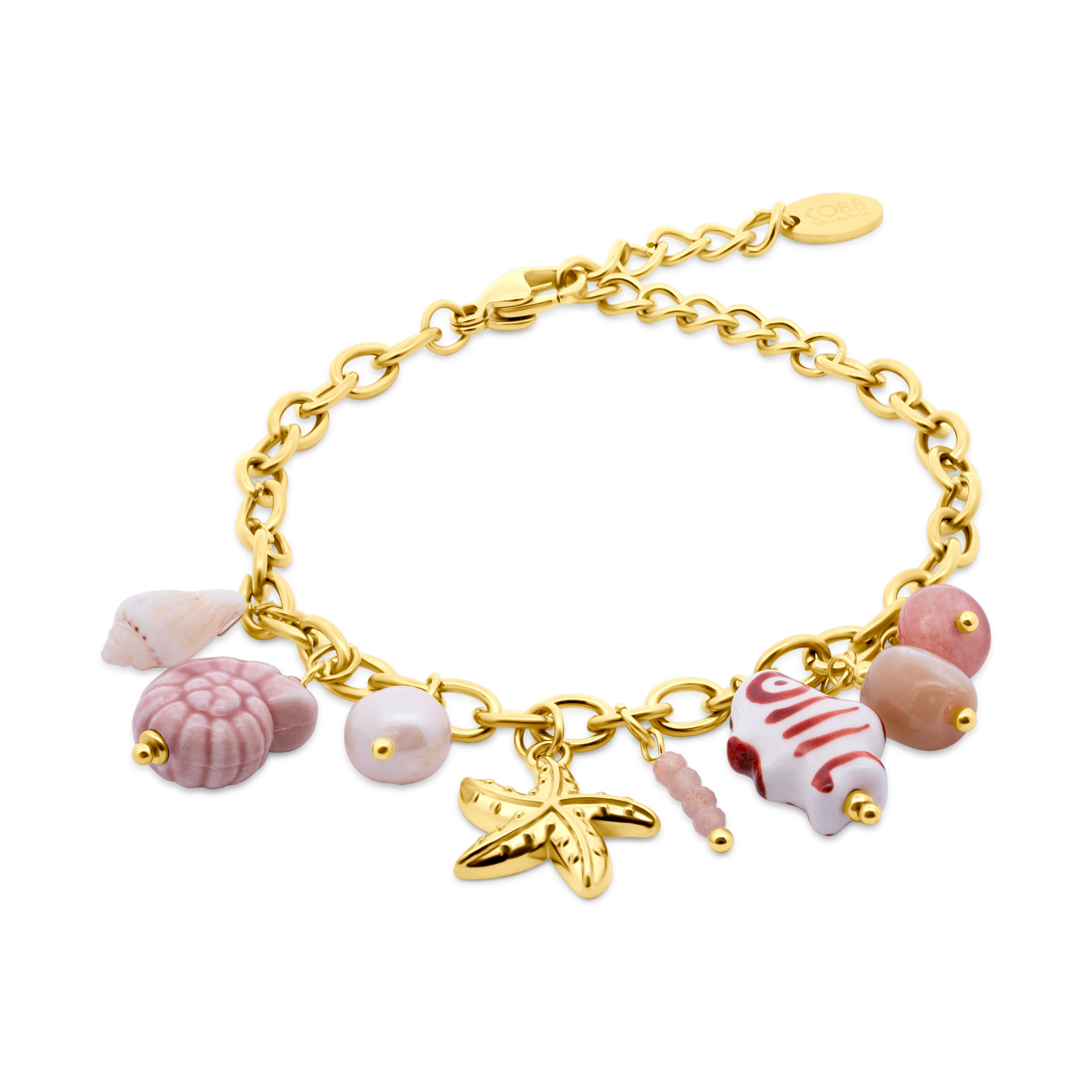 Pink Sea Life and Starfish Charm Bracelet