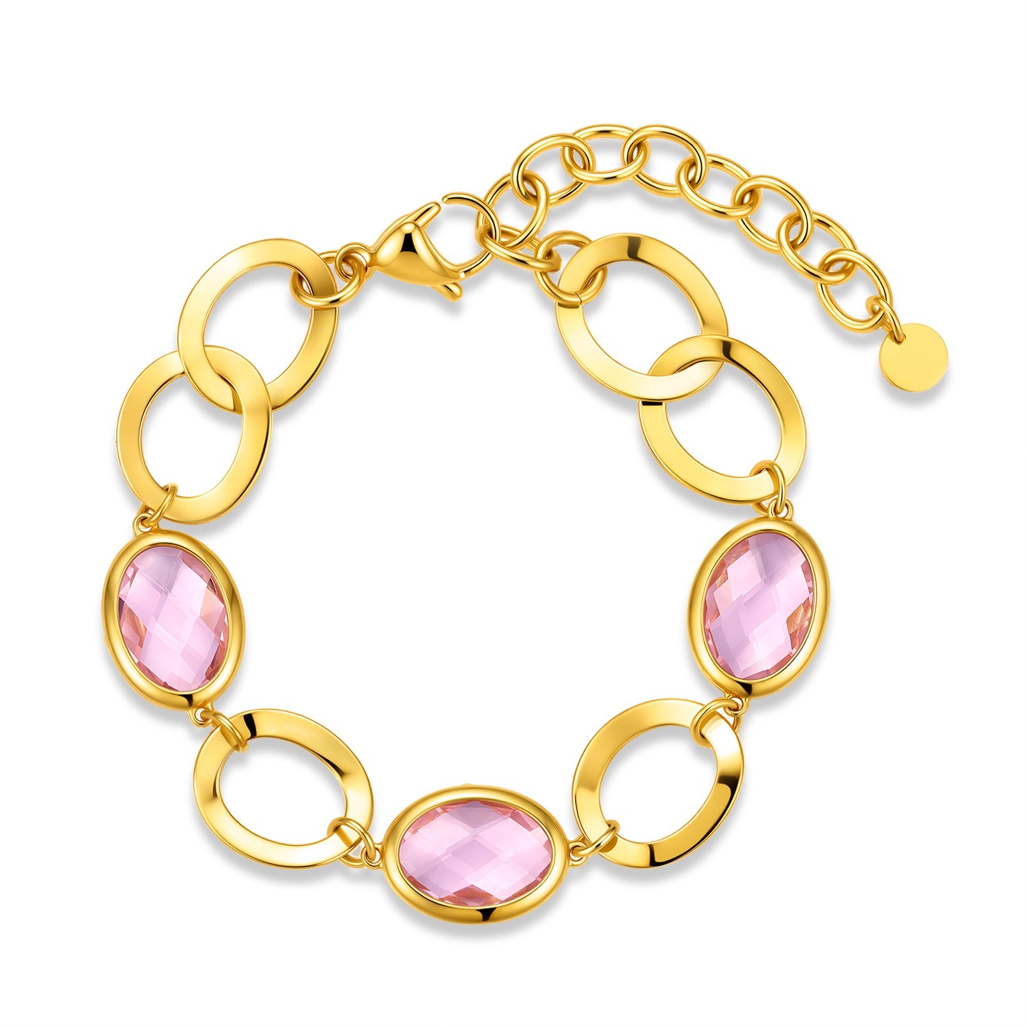 Schakelarmband met roze glazen stenen