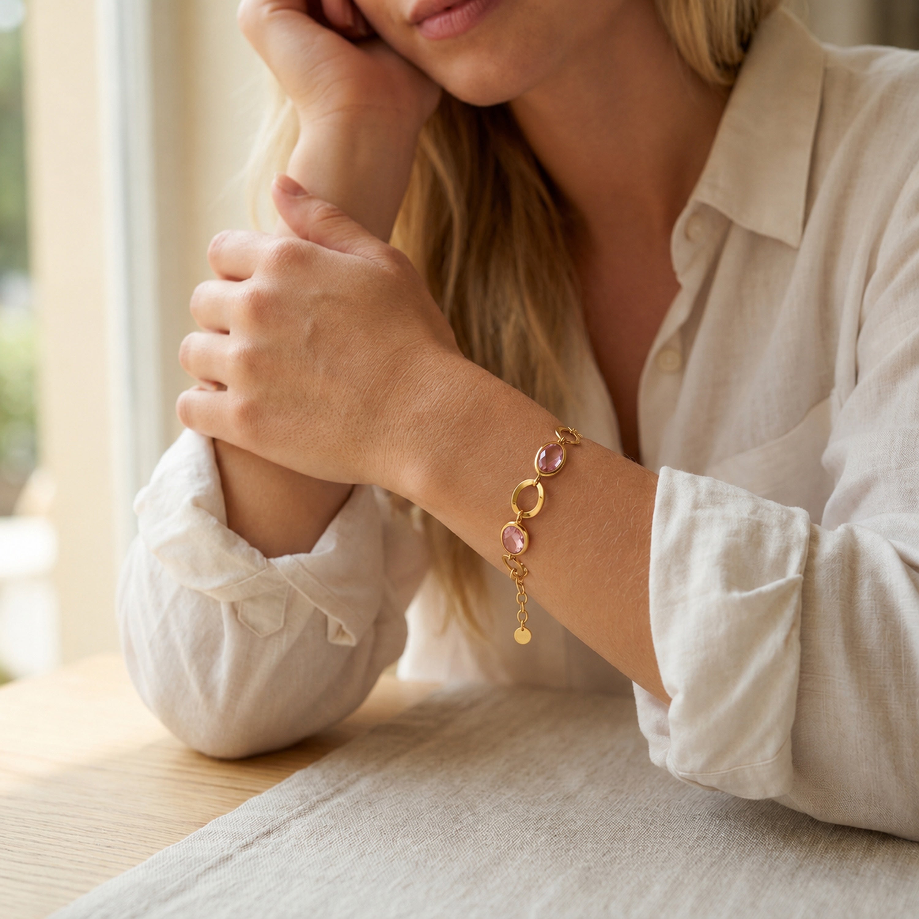 Oval Glass Stone Link Bracelet