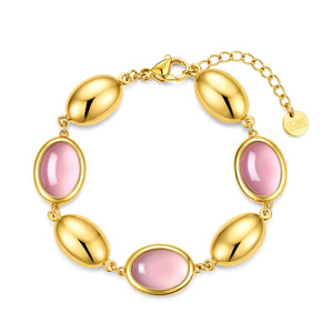 Armband met opaalroze en stalen kralen