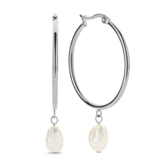 Pearl Drop Hoop Earrings