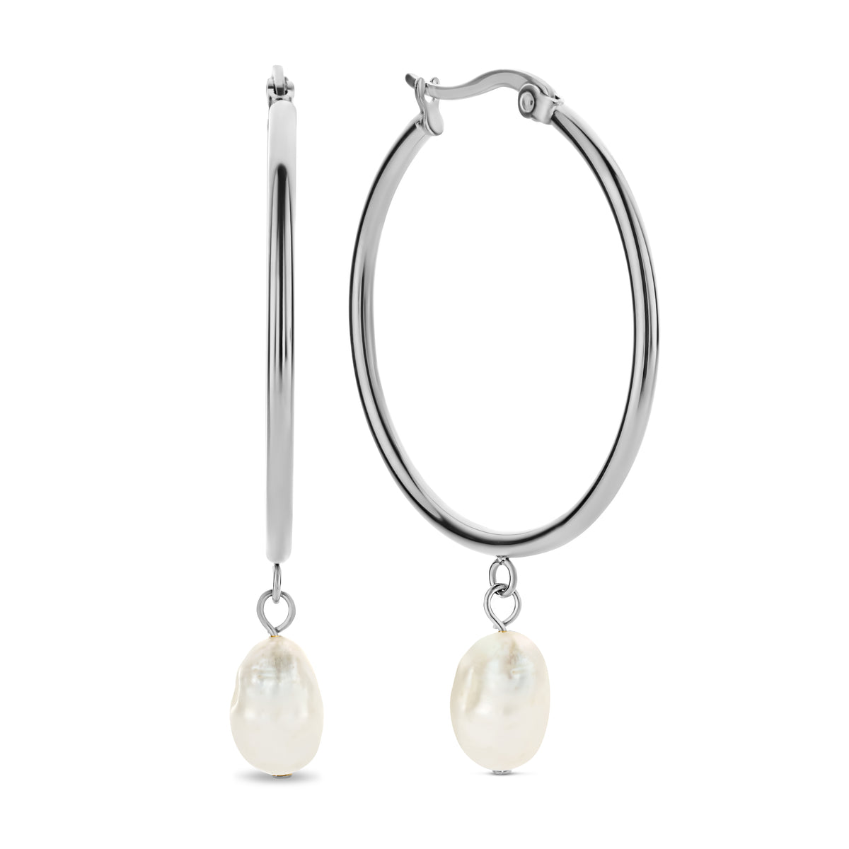 Pearl Drop Hoop Earrings