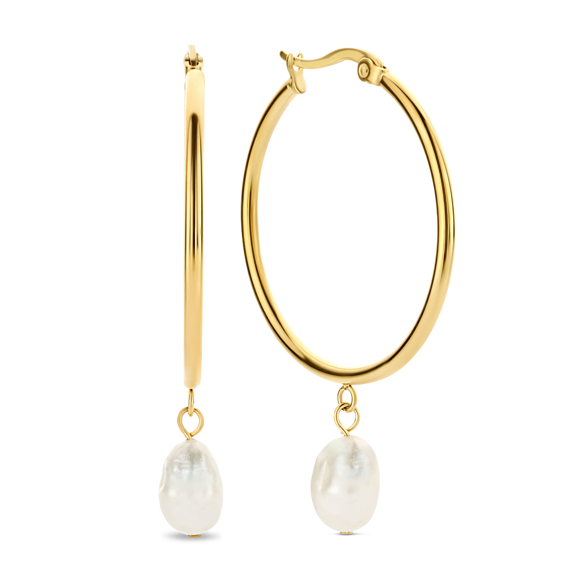 Pearl Drop Hoop Earrings