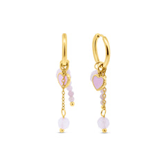 Pink Bead and Pink Heart Charm Hoop Earrings