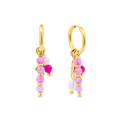 Pink Bead and Star Charm Hoop Earrings