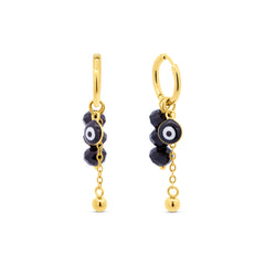 Black Bead and Evil Eye Charm Hoop Earrings