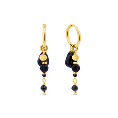 Black Bead Charm Hoop Earrings
