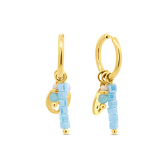 Blue Bead and Anchor Charm Hoop Earrings