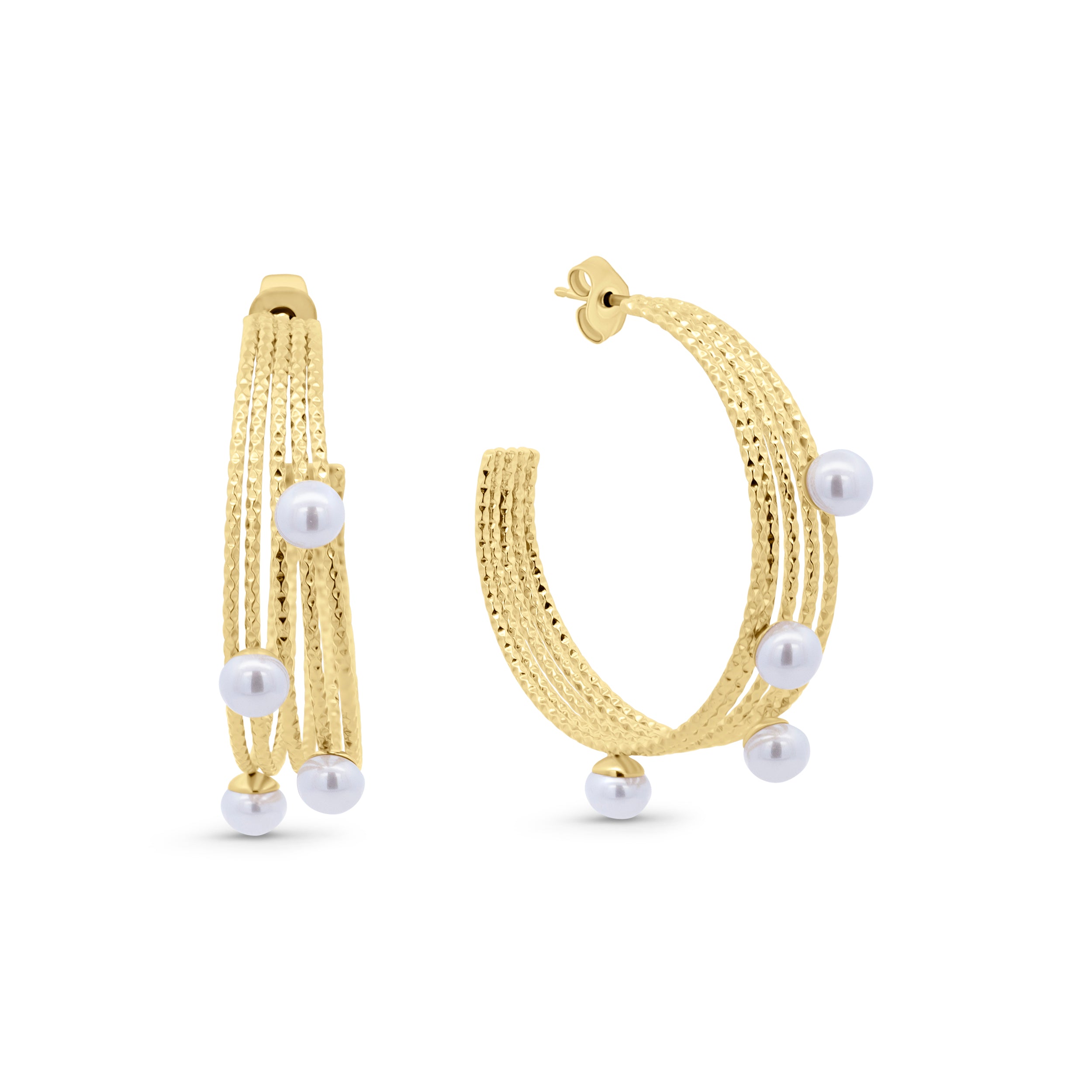 Glass Pearl Open Hoop Earrings