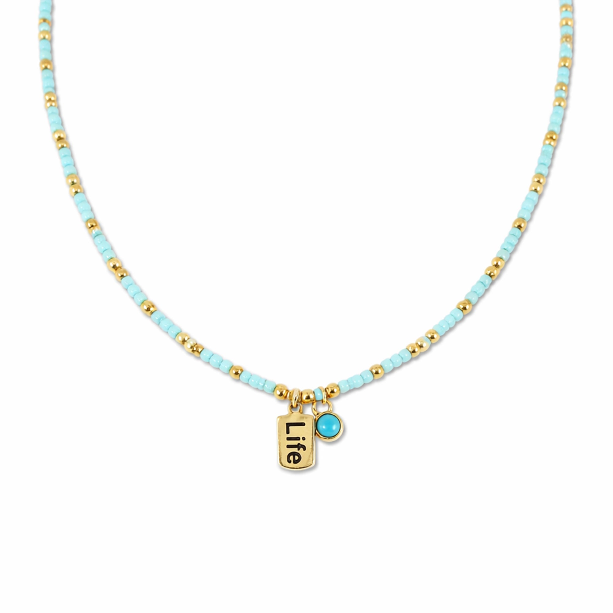 Turquoise Miyuki and Life Pendant Necklace