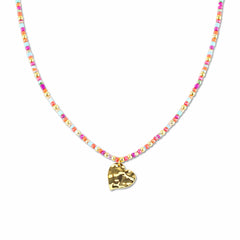Multicolor Miyuki and Hammered Heart Pendant Necklace