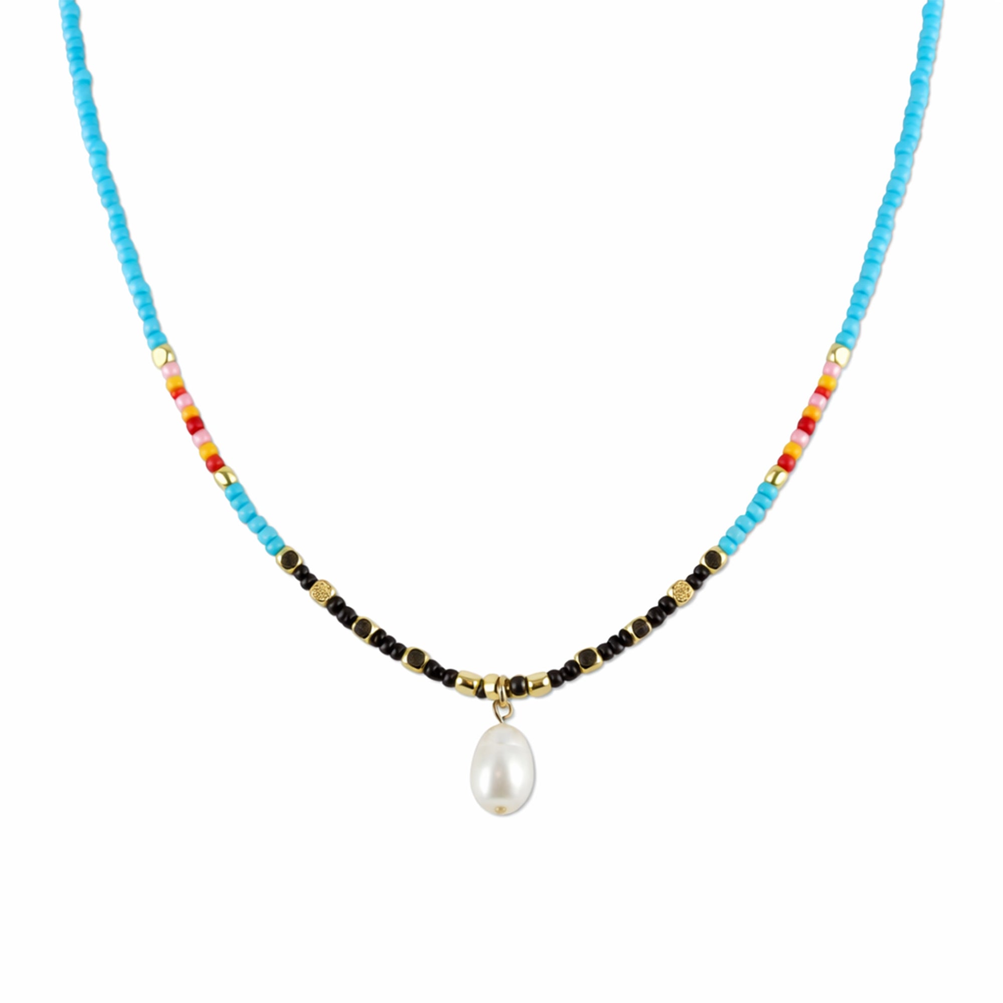 Turquoise Miyuki and Pearl Pendant Necklace