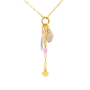 Ketting met parelschelpen en blauwe kralen
