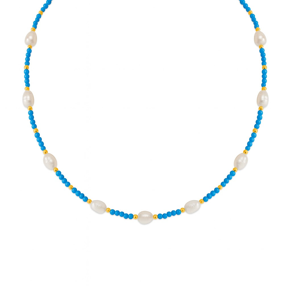Ketting van kralen met turkoois en parels