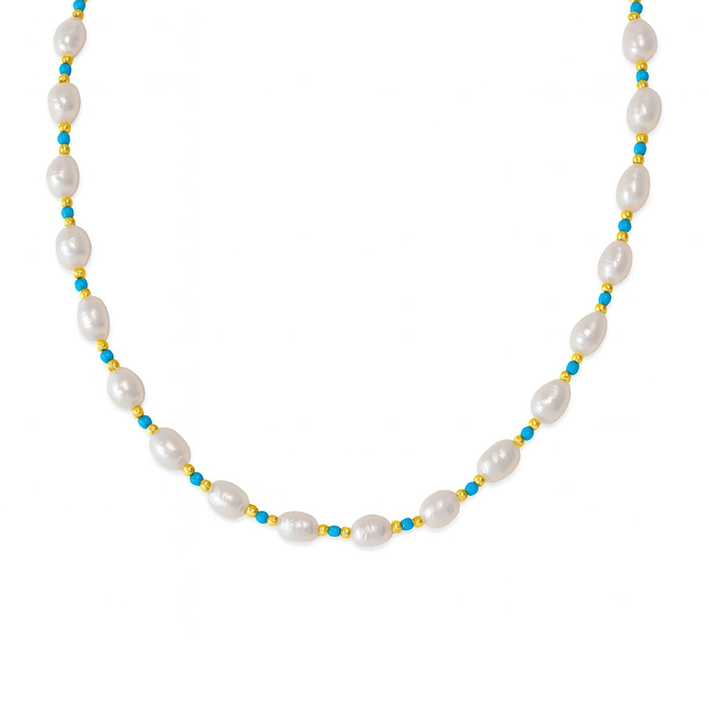 Ketting met parels en turkooizen kralen