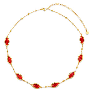 Ketting met staal en roze glasstenen