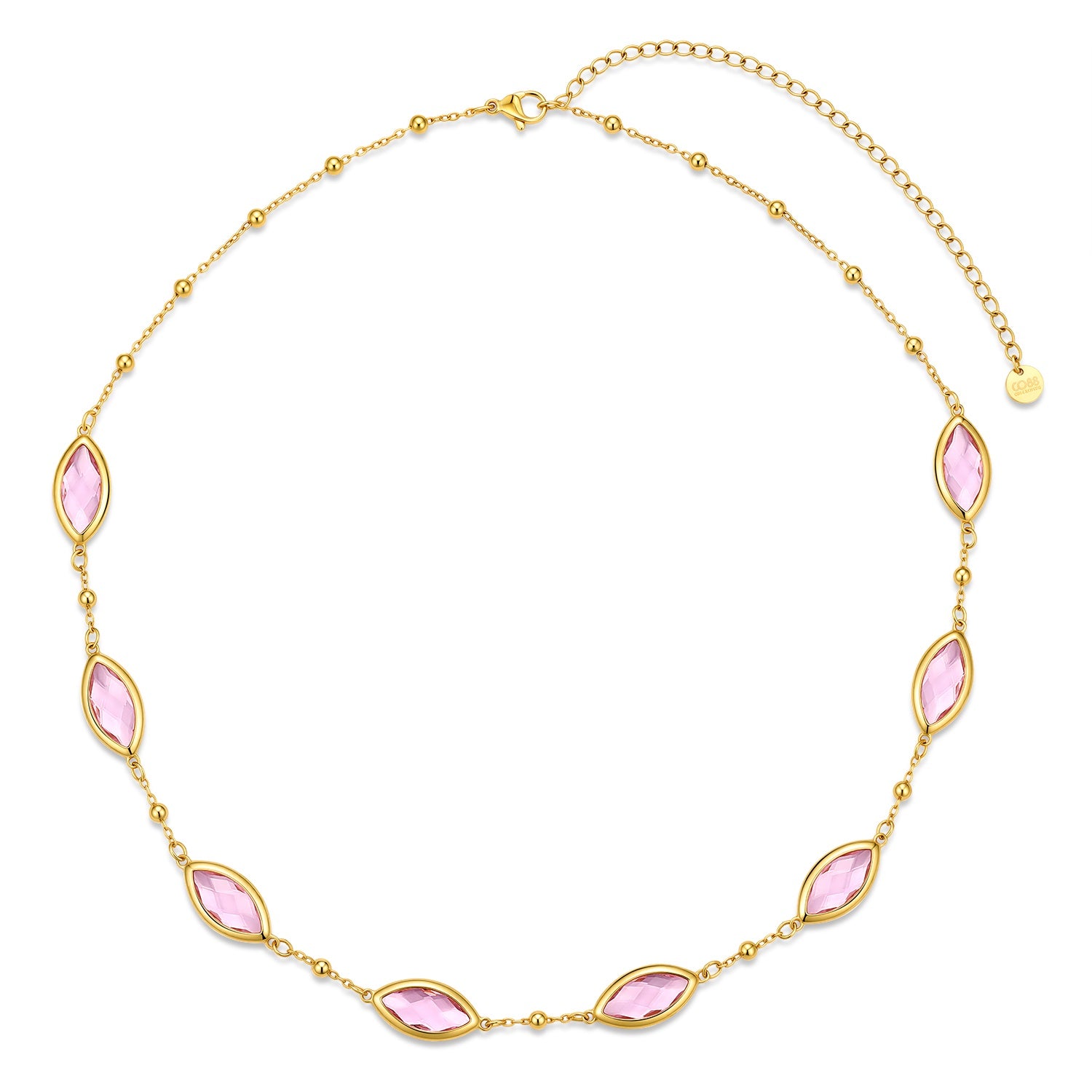 Ketting met staal en roze glasstenen