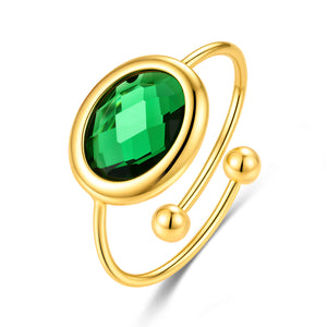 Oval Glass Stone Open Ring